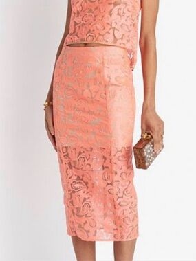Veronica Beard Coral Lace Pencil Skirt